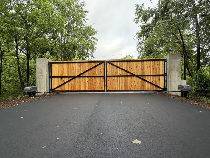 Wood swing gate open